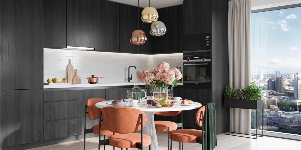 A kitchen illustrating the ‘Sayer’ colour palette -min